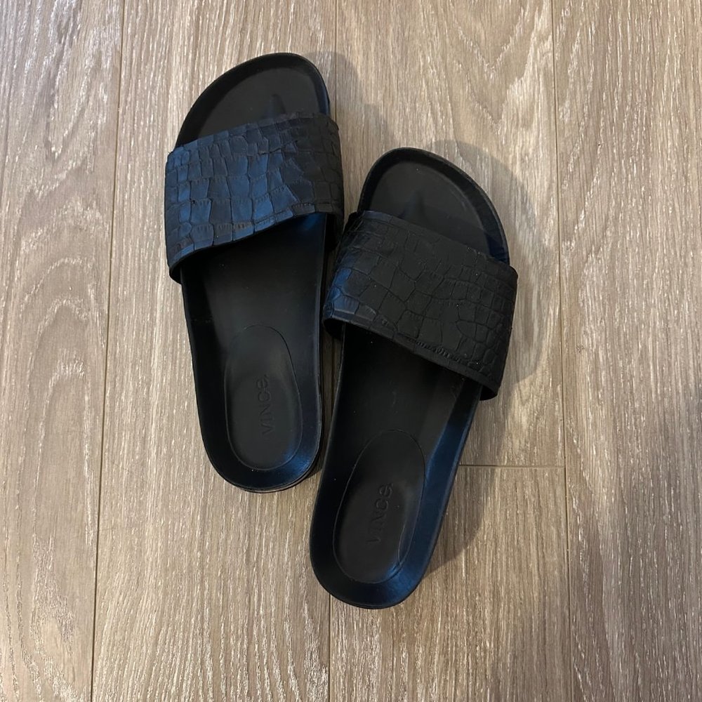 Vince Flat Slide Sandals - Olivia - Black Snakeskin Size 10